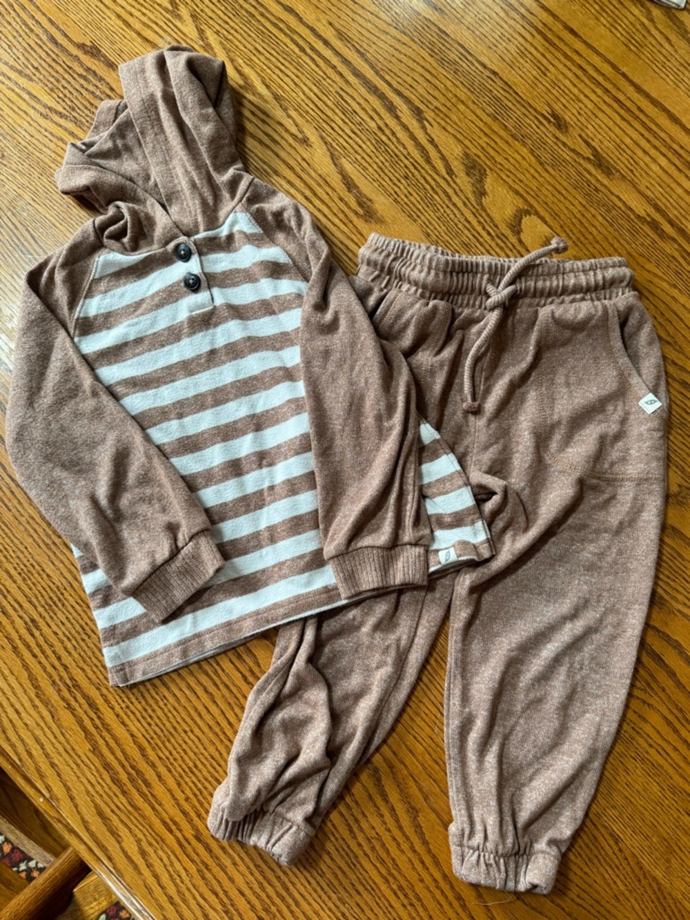 3t easy peasy toddler boy kid Cozy Rusty Brown Striped Hoodie & Joggers Set